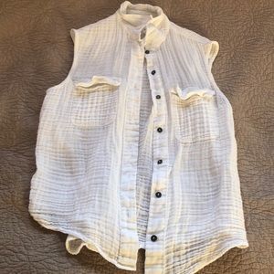 free people white sleeveless collared shirt